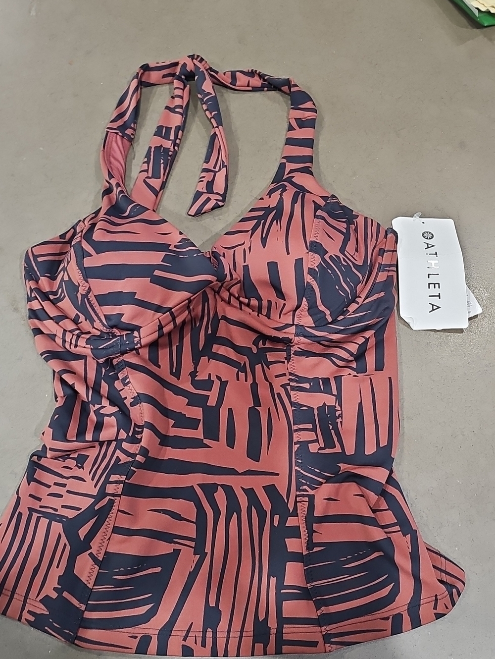 Athleta Coral and Navy Abstract Halter Tankini Top